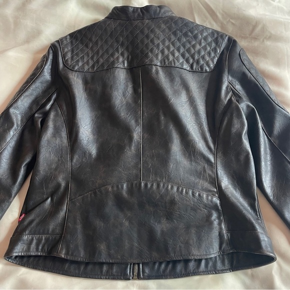 Levis- Classic Vintage Style Faux Leather Moto Racer Jacket Size XL Brown - Picture 6 of 12